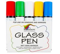 Glass Pen Rainbow Chalk Markers 15mm Large 5 Pack Assorted For Writing on WINDOWS GLASS MIRRORS WINDSCREENS DISPLAYS Wet Wipe Erasable Water Based Rain Proof