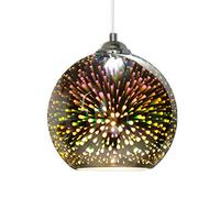 Glass Pendant Light 3D Colourful Fireworks Light Fitting Modern Multicolor Ceiling Lights Height Adjustable Round Lampshade Hanging Lamps Multiple Choices