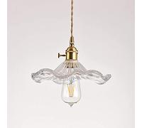 Glass Pendant Light Clear Lightshade Copper Ceiling Hanging Lamp Living Room Bedroom Bedside Cafe Bar Simple Suspension Lighting Fixtures, Minimalist Lotus Leaf