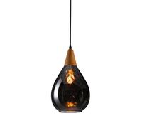 Glass Pendant Light Modern Wood Hanging Lamp Hammered Glass Ceiling Lighting Fixture Teardrop Dome Small Chandelier Dining Room Kitchen Island Suspension Lamps E27 Socket Star of Light