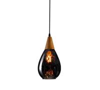 Glass Pendant Light Modern Wood Hanging Lamp Hammered Glass Ceiling Lighting Fixture Teardrop Dome Small Chandelier Dining Room Kitchen Island Suspension Lamps E27 Socket Star of Light