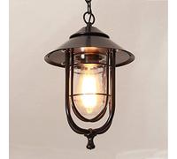 Glass Pendant Light Outdoor Hanging Lamp E27 Waterproof Ceiling Light for Patio Villa Porch Adjustable Droplight Lantern with Rural Landscape Design