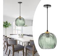 Glass Pendant Light, Retro Green Striped Glass Lampshade E27 Height Adjustable Ceiling Hanging Lamp, DIY Chandelier for Kitchen Island/Dining Room/Living Room/Bedroom