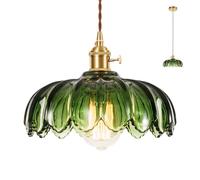 SHINGJIAO Glass Pendant Light Vintage Light Fixtures, Glass Pendant Lights Kitchen Island, Gold Pendant Light, Modern Chandelier Pendant Shade Green Light Fixture for Bedroom Hotel Dining Room