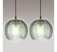 Glass Pendant Lighting Modern Pendant Lights for Kitchen Island, Green Glass Farmhouse Style Hanging Light, Adjustable Cord Ceiling Light Fixture for Bedside Dining Room Hallway Sink, 9.8in (2 Packs)