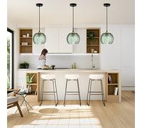 Glass Pendant Lights Kitchen Island, 3 Light Pendant Lighting Modern Hanging Pendant Light Fixtures for Over Sink, Corridor, Farmhouse, Guest Room, Green Striped Shade, E26 Base (3 Pack)