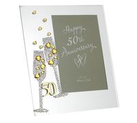 Diamante Champagne Glasses Golden 50th Wedding Anniversary Glass Photo Frame 4" x 6" WG45450