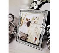 GLASS PHOTO FRAME JEWEL MIRROR SILVER LOOSE DIAMANTE CRUSHED CRYSTAL HOME DECOR PHOTO FRAME SPARKLE GIFT WEDDING FRIENDS FOR DESK (A4 SIZE)