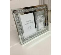 GLASS PHOTO FRAME JEWEL MIRROR SILVER LOOSE DIAMANTE NEW CRYSTAL DECOR MIRROR PHOTO FRAME SPARKLE GIFT WEDDING FRIENDS FOR DESK (double 4 x 6 inches)