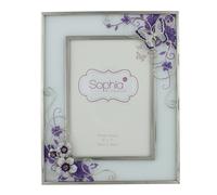 Glass Photo Frame Purple Butterfly/Flwrs/Cryst 5"x7"