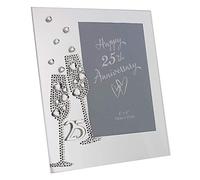 Glass Photo Frame with Gem Champagne Flutes & Mirror Letters - 25th Anniversary 0777