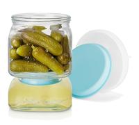 Glass Pickle Jar with Strainer Flip,46 FL OZ Pickle Flip Jar With Double Leak Proof,pickle container with strainer for olives, pickles, gherkins, jalapeños and other pickled foods-aquamarine