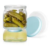 Glass Pickle Jar with Strainer Flip,46 FL OZ Pickle Flip Jar With Double Leak Proof,pickle container with strainer for olives, pickles, gherkins, jalapeños and other pickled foods-Dishwasher Safe-Blue