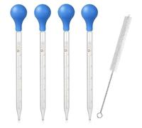 Glass Pipette Dropper, 4 Pcs 10ml Graduated Liquid Droppers with Rubber Bulb and Cleaning Brush, Laboratory and Essential Oil Transfer Pipette for Lab and Home Use