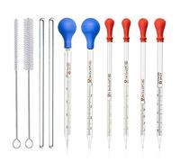 Glass Pipettes, JESSTOLO 6pcs Glass Graduated Dropper Pipette 0.5ml,1ml,2ml,3ml,5ml,10ml with Rubber Cap, 2pcs Droppers Cleaning Brush and 2pcs Glass Stirring Rod for Laboratory Chemistry Use