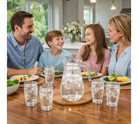 Glass Pitcher and Tumbler Set, 8 Pieces, 2 Jugs 1.8L and 6 Glasses 540ml, Clear, Dishwasher Safe, for Water Juice Beer
