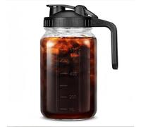 Glass Pitcher with Flip Lid and Pourer Port, Spout Lid for Juice, Milk, Coffee, Tea, Lemonade, Beverage(Black)