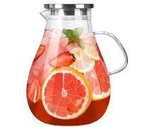 Glass Pitcher with Lid,1 Gallon Glass Water Pitcher Hot/Cold Water Jug, Juice and Iced Tea Beverage Carafe with Lid (Extra-Wide Mouth)