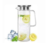 Glass Pitcher with Lid, 51Oz Heat Resistant Glass Water Carafe with Handle for Fridge, Pitcher for Iced Tea, Milk, Hot and Cold Beverage, Borosilicate Glass Juice Jug 1500ml