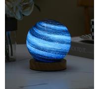 Glass Planet Desk Lamp, 12cm 3-Color Changing LED Globe on Wood Stand USB Powered Table Night Light for Office Home Decor Birthday Gift（5V)