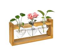 Glass Plant Propagation Station - Heart Shaped Vase with Vintage Wooden Stand, Hydroponics Plants Propagation Glass Terrarium for Desk Decor 0717