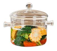 Glass Pots For Cooking On Stove Glass Cooking Pot 1.9L/64 OZ Heat-Resistant Glass Simmer Pot Glass Stovetop Pot High Borosilicate Glass Cooking Pot with Lid and Handles, Safe for Soup, Baby Food