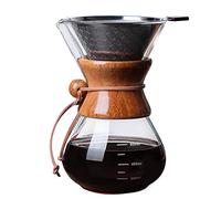 Glass Pour Over Coffee Maker with Double-layer Stainless Steel Filter, 600ml Coffee Dripper Brewer, High Heat Resistant Glass Coffee Pot for Home, Office, Camping, 20 oz / 600 ML (4-Cup)