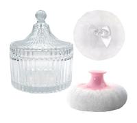 Glass Powder Container Puff - Large Body Applicator Box, Luxury Beauty Setting Dish, Wet Dry Makeup Shaker, Vintage Dressing Table Jar | Reliable Gear For Travel, Valentine's Day