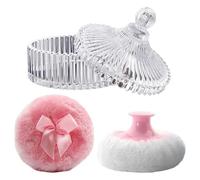 Glass Powder Container Puff - Plush Washable Makeup Blender, Cosmetic Storage Case | Professional Beauty Finishing Application Organizer System Elegant Makeup Tool Assortment with Face Foundation Sett