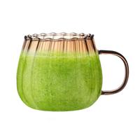 Glass Pumpkin Cups - 400ml Colorful Striped Glass Coffee Mug with Handle, Transparent Pumpkin Tea Cup for Juice, Latte & Hot Drinks, Elegant Single Wall Drinking Glasses for Home & Café Use