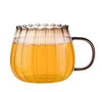 Glass Pumpkin Cups - 400ml Colorful Striped Glass Coffee Mug with Handle, Transparent Pumpkin Tea Cup for Juice, Latte & Hot Drinks, Elegant Single Wall Drinking Glasses for Home & Café Use