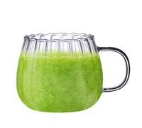 Glass Pumpkin Cups - 400ml Colorful Striped Glass Coffee Mug with Handle, Transparent Pumpkin Tea Cup for Juice, Latte & Hot Drinks, Elegant Single Wall Drinking Glasses for Home & Café Use