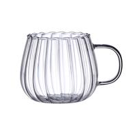 Glass Pumpkin Cups - 400ml Colorful Striped Glass Coffee Mug with Handle, Transparent Pumpkin Tea Cup for Juice, Latte & Hot Drinks, Elegant Single Wall Drinking Glasses for Home & Café Use