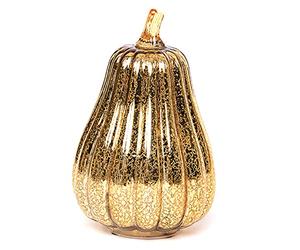 Glass Pumpkin with Lights, Light Up Pumpkins Lantern Decorative Lighted Glass Pumpkins LED Glowing Delicate Pumpkin Lamp for Fall Autumn Harvest Party Halloween Thanksgiving Decorations (Gold 2)