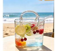Glass Purse for Drinks,Purse Drinking Glass with Straw,Cute Handbag Shaped Cocktail Glasses Cups,Unique Wine Glasses Decorative Fish Bowl Handbag Vases for Fruit Juice,Flowers,Fish Tank (cherry)