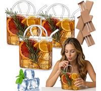 Glass Purse for Drinks, Purse Glasses for Drinks, 26Oz Creative Drinking Glasses with Straws, Handbag Shaped Cocktail Glass, Unique Wine Glasses Purse Gifts for Women Party, Fish Bowl Vase (3Pcs)