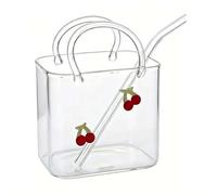 Glass Purse for Drinks with Straw, Purse Drinking Glass, Cute Handbag Shaped Cocktail Glasses Cups, for Fruit Juice, Tea, Flowers, Party, Bar