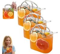Glass Purse for Drinks with Straw,Purse Drinking Glass,Cute Handbag Shaped Cocktail Glasses Cups,Unique Wine Glasses Vase for Drinks,Handbag Vases for Fruit Juice,Flowers,Fish Tank Home Bar Decor