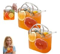 Glass Purse for Drinks with Straw,Purse Drinking Glass,Cute Handbag Shaped Cocktail Glasses Cups,Unique Wine Glasses Vase for Drinks,Handbag Vases with Handle for Fruit Juice,Flowers,Fish Tank