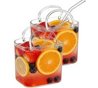 Glass Purse for Drinks with Straw, Purse Drinking Glass, Cute Wine Glasses, Unique Wine Glasses Vase for Drinks, Handbag Vases with Handle for Fruit Juice,Tea,Flowers,Fish Tank (2Pcs)