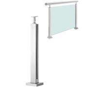 Glass Railing for Indoor/Outdoor Use, Square Panel with Single Slot Stainless Steel, Complete Kit with Floor Mount Clamps and Angle Bracket for Easy Installation