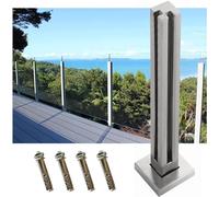 Glass railing posts-Customizable Silver Glass Railing Post Kit - Square Glass Clamp for Decking/Patio - 95cm (37.4") Tall Balustrade Post - Free Combination Des