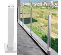Glass railing posts-Durable Outdoor Glass Railing Post for Balcony & Stairs, Windproof Deck Safety Barrier, White Mid Post 125cm, Sturdy Balustrade for Enhanced