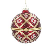 Glass Red & Gold Floral Trellis Bauble Container by Gisela Graham