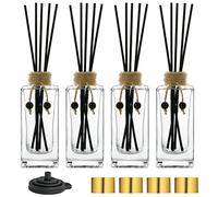 Glass Reed Diffuser Set of 4 - 5oz/155ml Clear Empty Essential Oil Diffuser Bottles with Caps and Reeds - Decorative Bottle Set - Bulk Reusable Apothecary Perfume Jar Gift