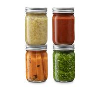 Glass Regular Mouth Mason Jars, 14 Ounce Glass Jars with Silver Metal Airtight Lids for Meal Prep, Food Storage, Canning, Drinking, Overnight Oats, Jelly, Dry Food, Spices, Salads, Yogurt (4 Pack)