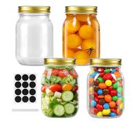 Glass Regular Mouth Mason Jars, 16 oz Clear Glass Jars with Silver Metal Lids for Sealing, Canning Jars for Food Storage, Overnight Oats, Dry Food, Snacks, Candies, DIY, Meal Prep (Golden, 4PACK)