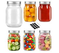 Glass Regular Mouth Mason Jars, 16 oz Clear Glass Jars with Silver Metal Lids for Sealing, Canning Jars for Food Storage, Overnight Oats, Dry Food, Snacks, Candies, DIY, Meal Prep (Silver, 6PACK)