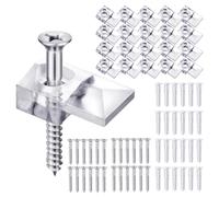 Glass Retainer Clips Kit - Mirror Mounting Fasteners, Reusable Panel Anchors with Screw, Hanging Hardware Hook Set | Heavy Duty Picture Frame Clamp Bracket for Wooden Wardrobe Door