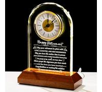 Glass Retirement Clock With Wooden Light Base - Happy Retirement Plaque for Women Men Colleagues Boss Friend - Farewell Gift Idea for Her Going Away - Retired Keepsakes for Teacher Doctor